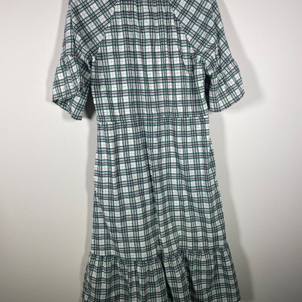 Olivia James the Label Women Short Bell Sleeve Plaid Green Button Front Dress Sm - Picture 6 of 6